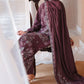 MULBERRY BROWN-3PC SATIN EMBROIDERED SUIT