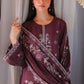 MULBERRY BROWN-3PC SATIN EMBROIDERED SUIT