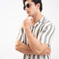 TEXTURED STRIPED CAMP COLLAR SHIRT