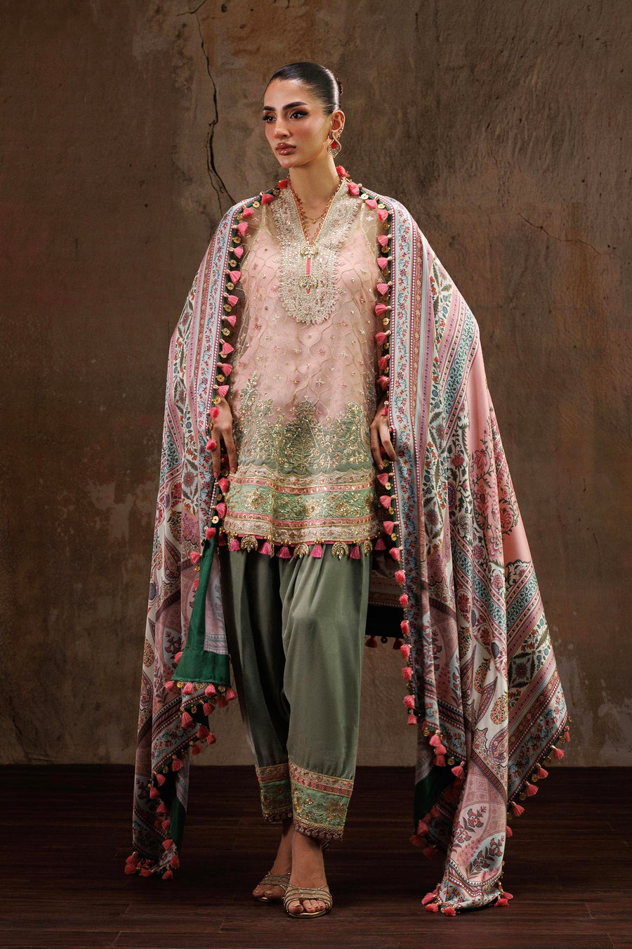 Unstitched Printed 3 Piece Raw Silk & Net Suit