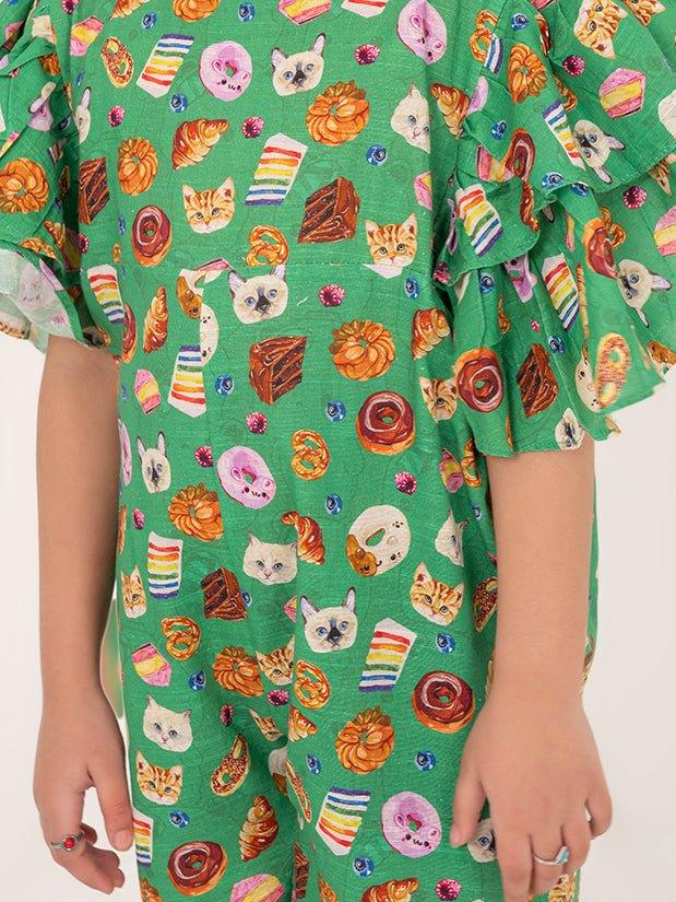 GIRLS GREEN KHADDAR JUMPSUIT