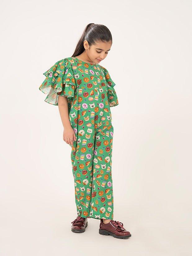 GIRLS GREEN KHADDAR JUMPSUIT