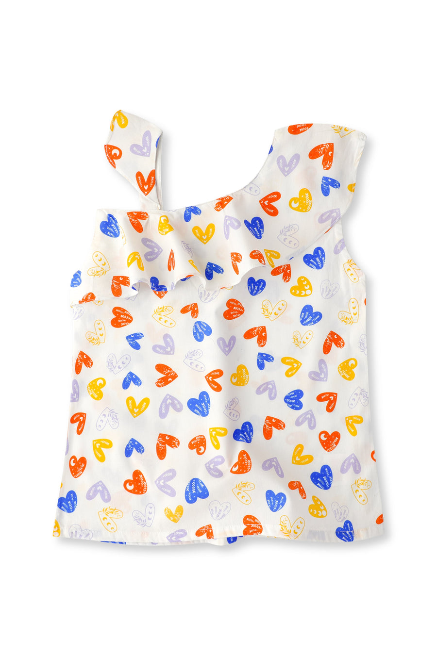 White Heart Printed Cotton Top