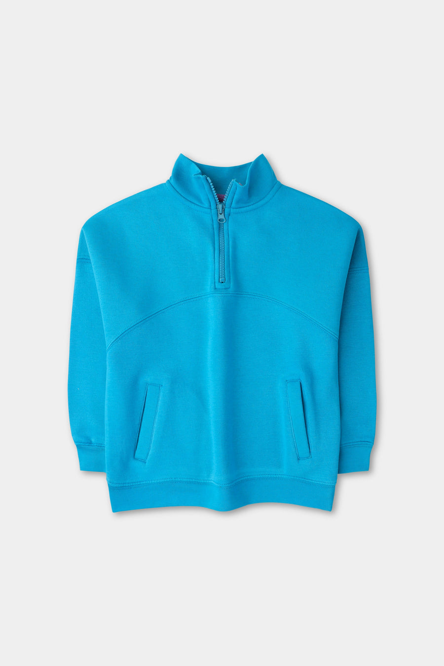 Girls Blue Mock Neck Half Zipper