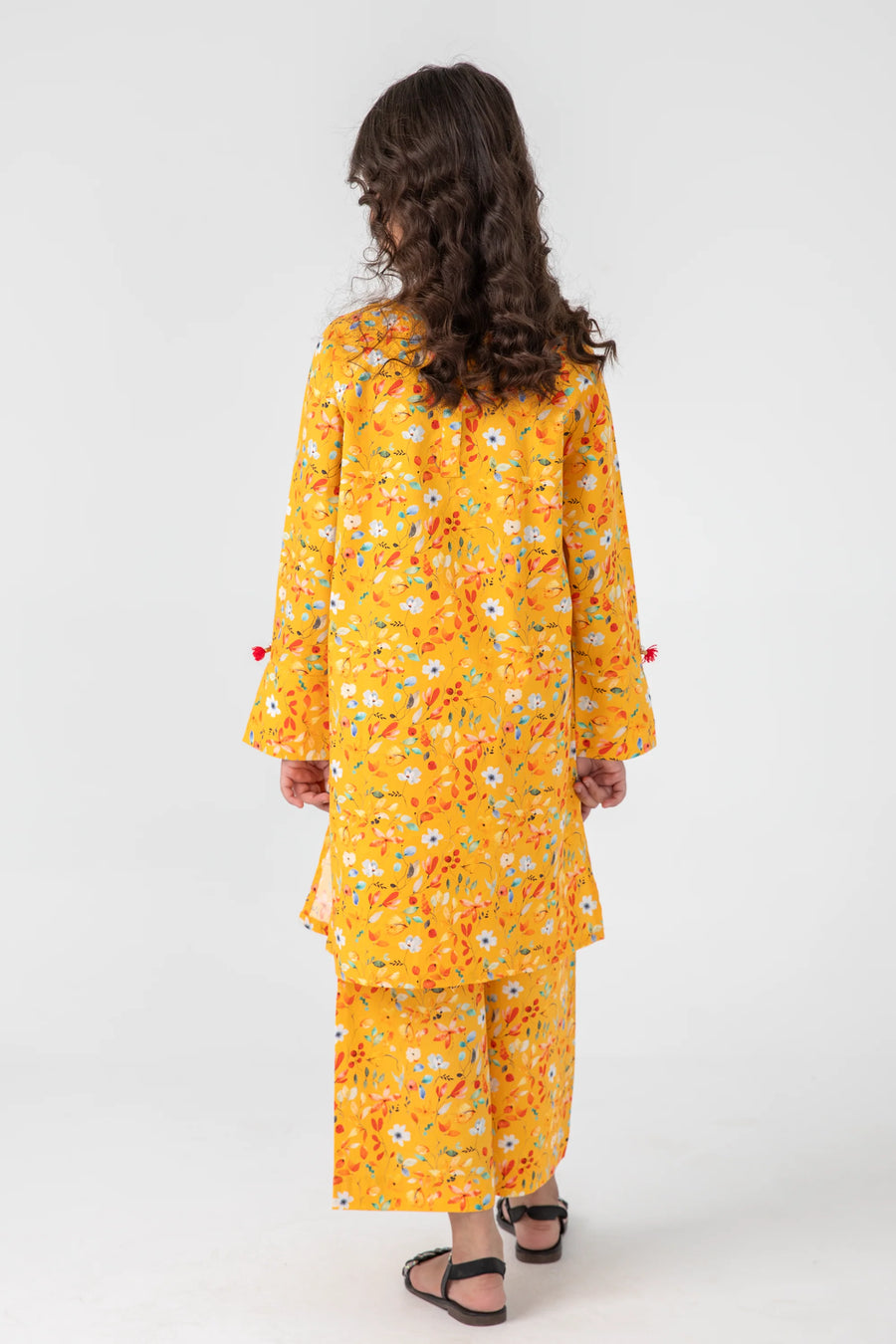 Yellow Floral Printed Kurta Set - 2pc