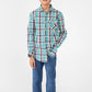 Boys Cyan Checkered Cotton Shirt
