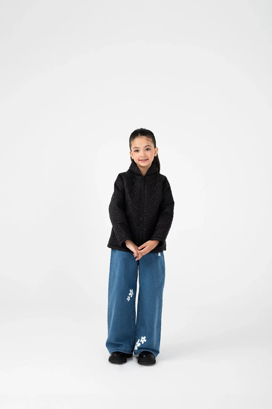 Girls Coal Black Quilted Jacket