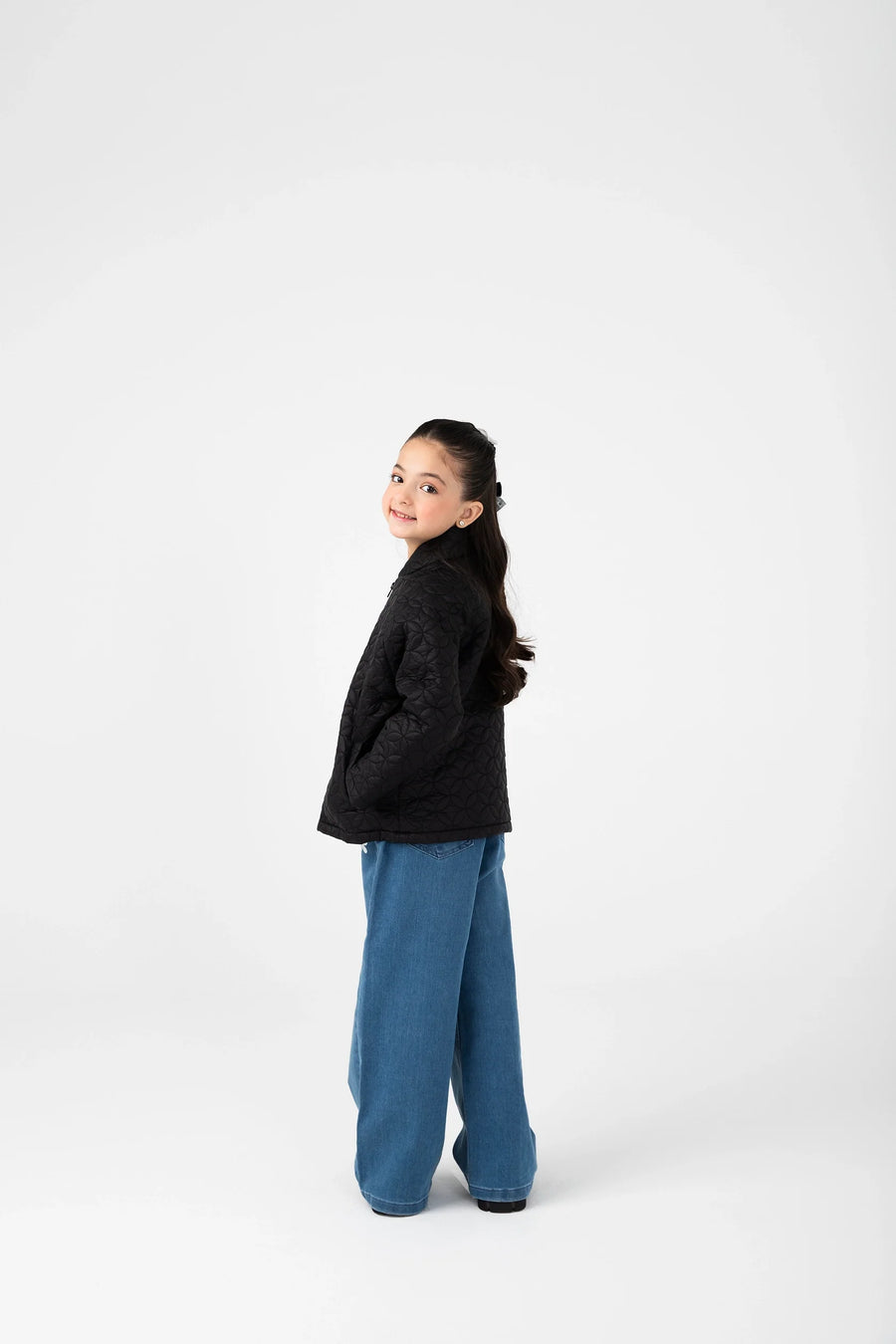 Girls Coal Black Quilted Jacket