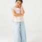 White Cotton Floral Button Top