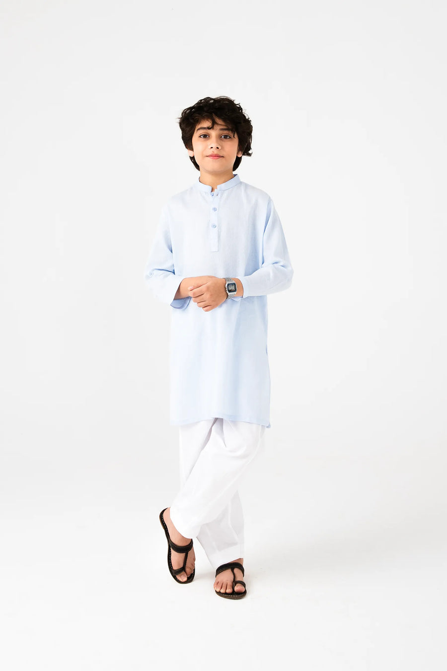 Boys Sky Blue Jacquard Cotton Kurta