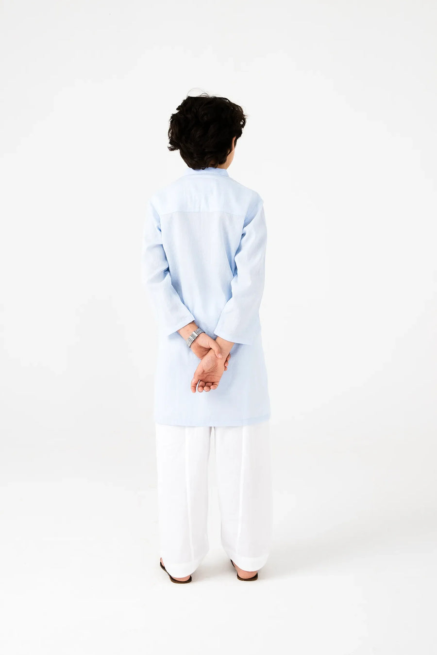 Boys Sky Blue Jacquard Cotton Kurta