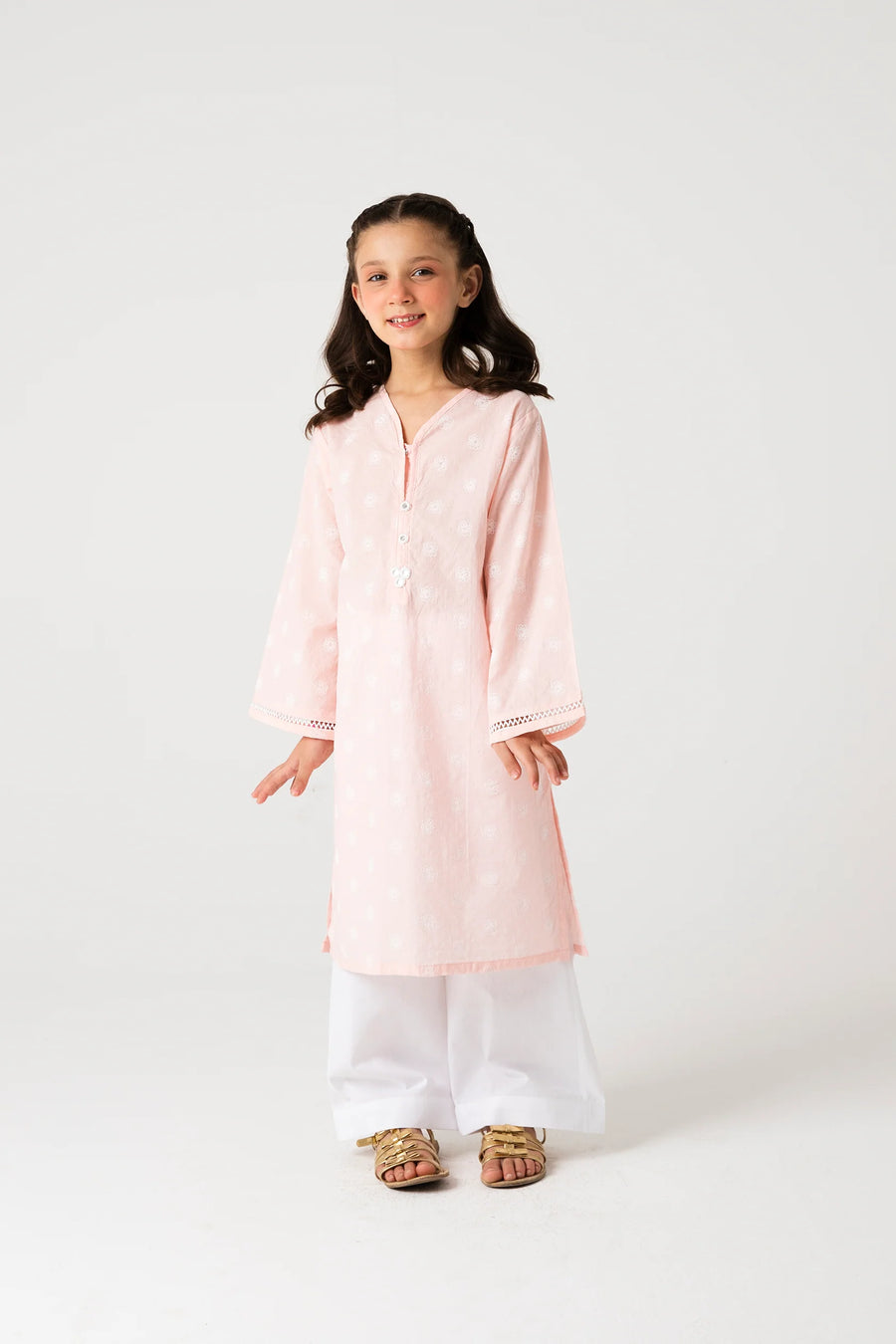 Girls Pink Cotton Kurta Set