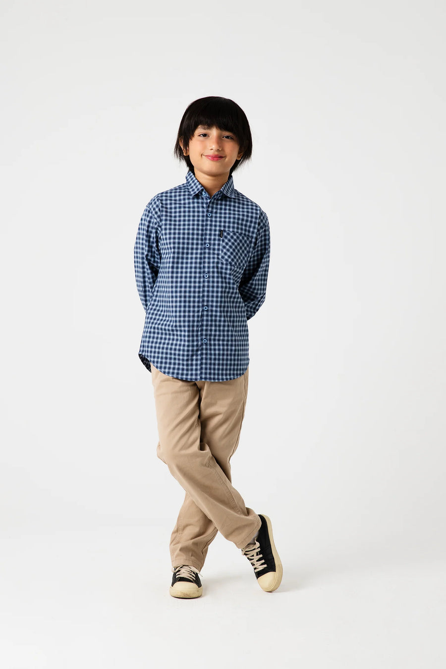 Boys Navy Check Cotton Casual Shirt