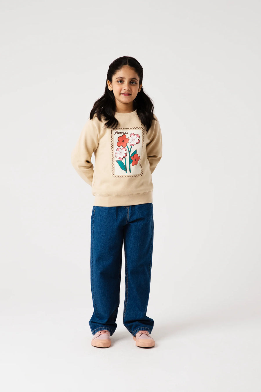 Girls Floral Frame Fleece Sweatshirt