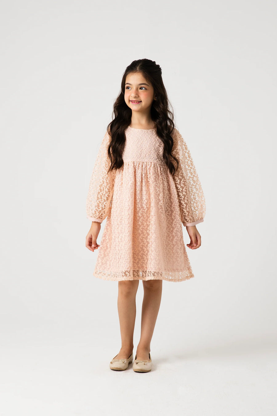 Peach Petal Yoke Net Dress