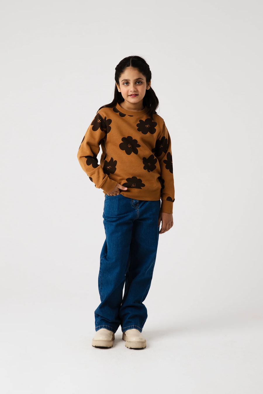 Girls Mocha Daisy Fleece Sweatshirt