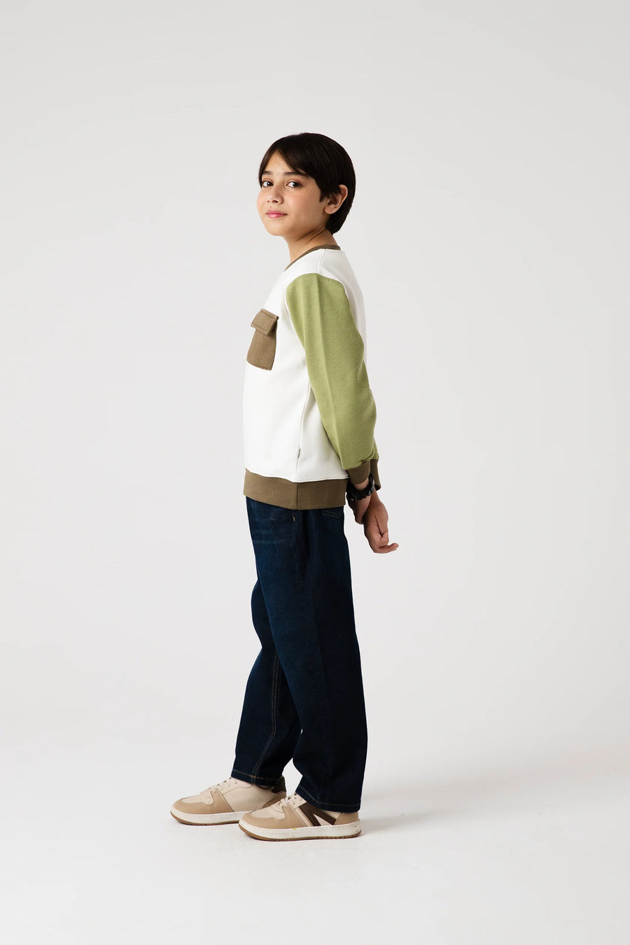 Boys Olive Contrast Fleece Sweatshirt