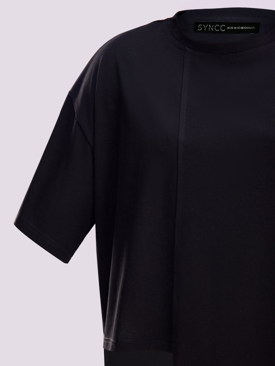SYNCC BY J. - BLACK ASYMMETRICAL T-SHIRT-05B