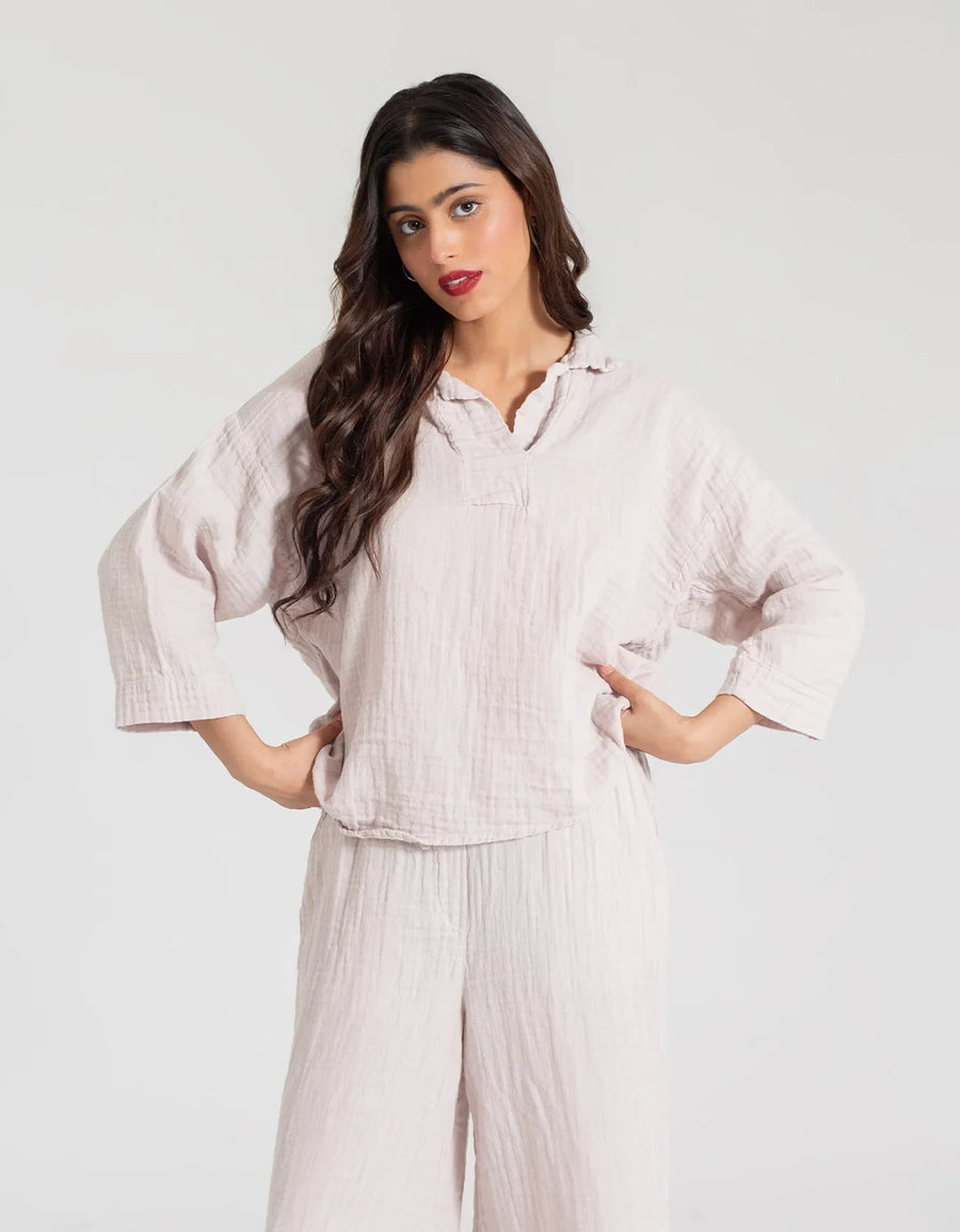 MUSLIN JHONNY COLLAR SHIRT