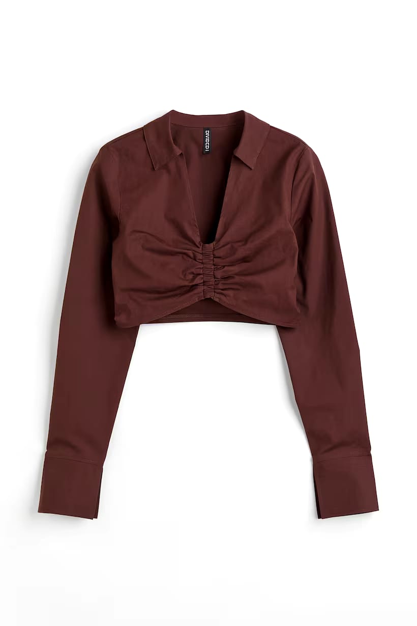 CROPPED GATHERED SHIRT â€” M