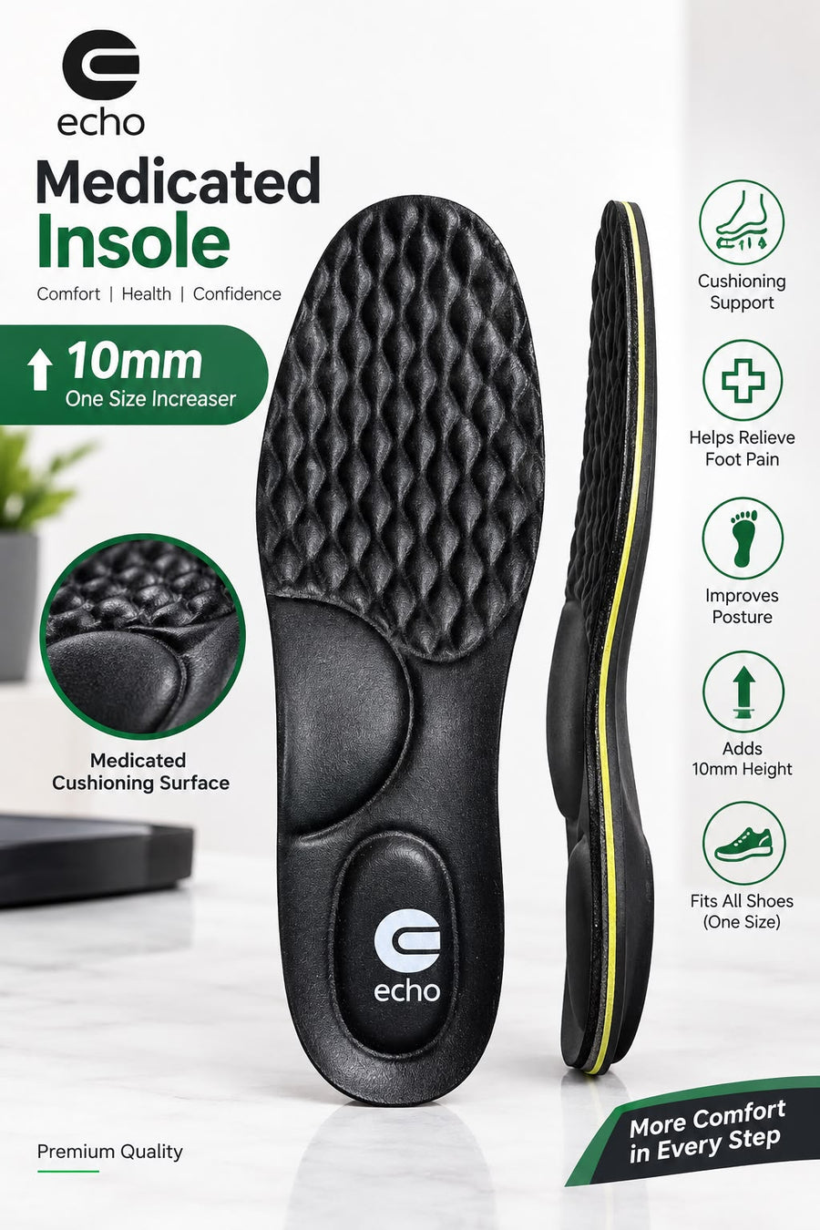 One Size Increaser Medicated Insole 10mm