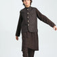 Dark Brown Kurta Trouser with Suiting Waistcoat - Kids