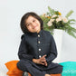 Charcoal Grey Kurta Trouser with Suiting Waistcoat - Kids