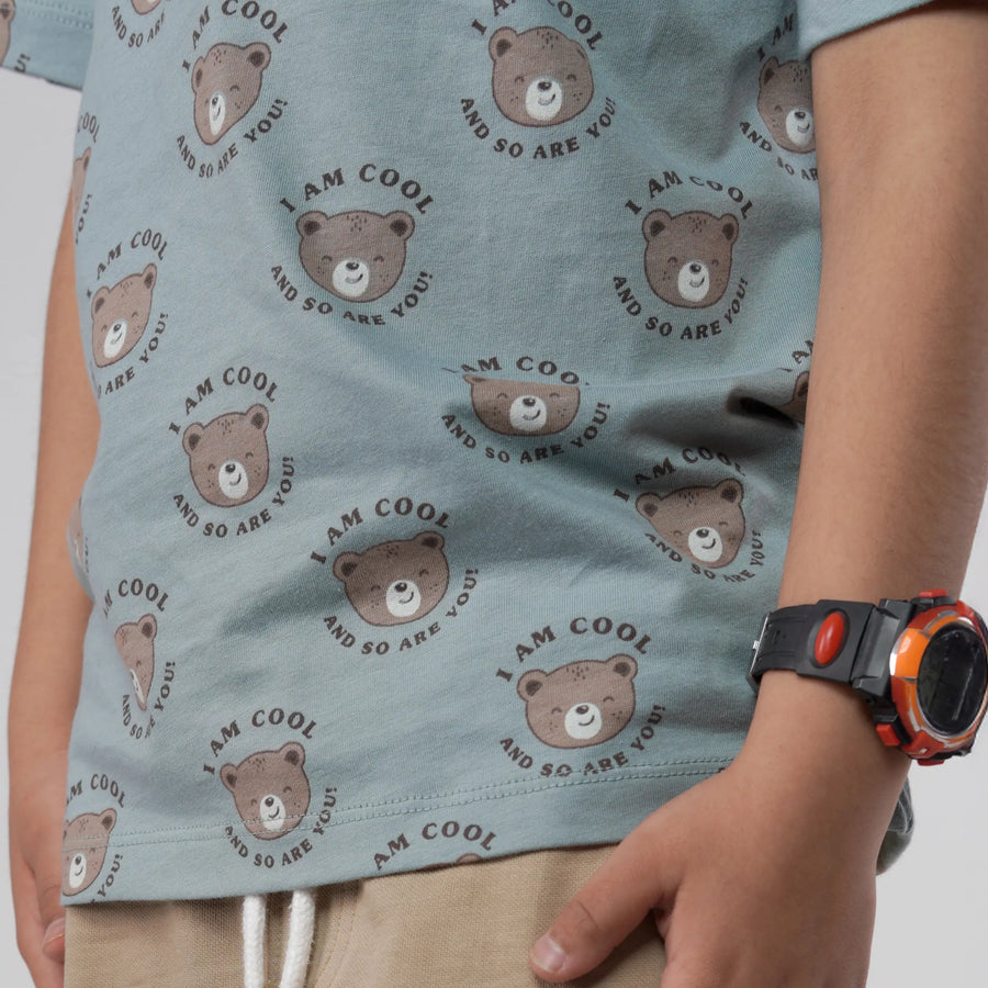 Boys Bear Printed Blue Tee