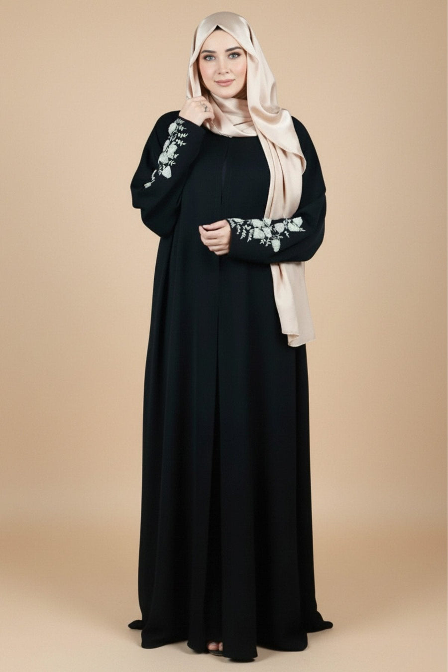 Black Beaded Fixed Baggy Abaya