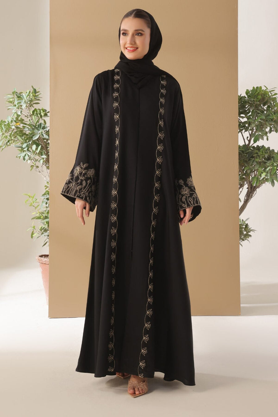 Black Cord Embroidered Abaya