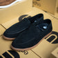 Black Suede Penny Loafers With Honey Sole