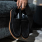 Black Suede Penny Loafers With Honey Sole