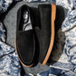 Black Suede Penny Loafers With Honey Sole