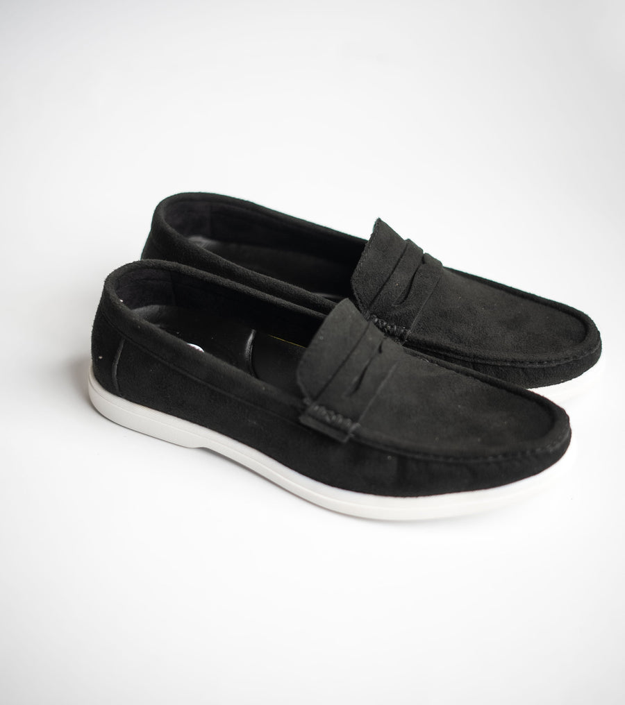 Black Tie Suede Penny Loafers