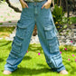 Blue Multi Pocket Cargo Jeans Women