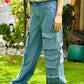 Blue Multi Pocket Cargo Jeans Women