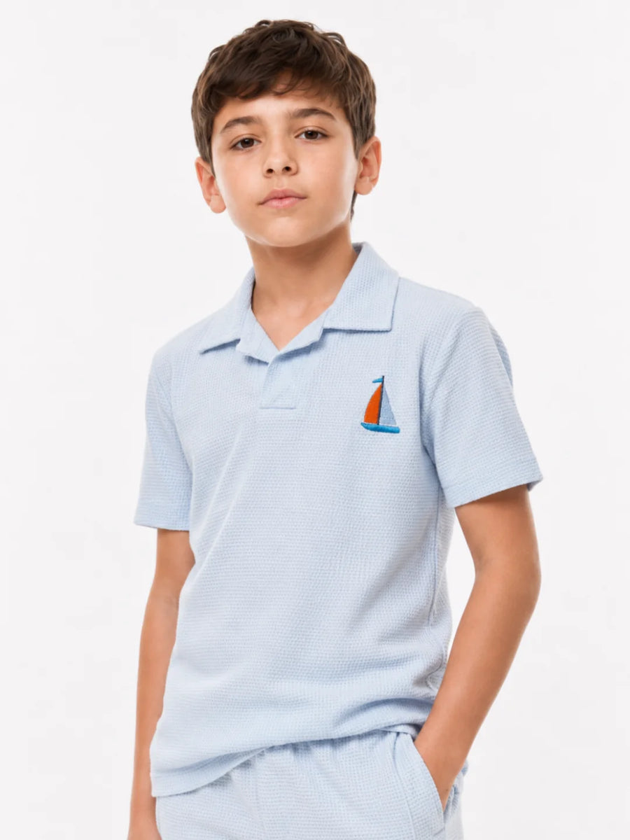 BOYS EMBROIDERED WAFFLE POLO CO-ORD SET