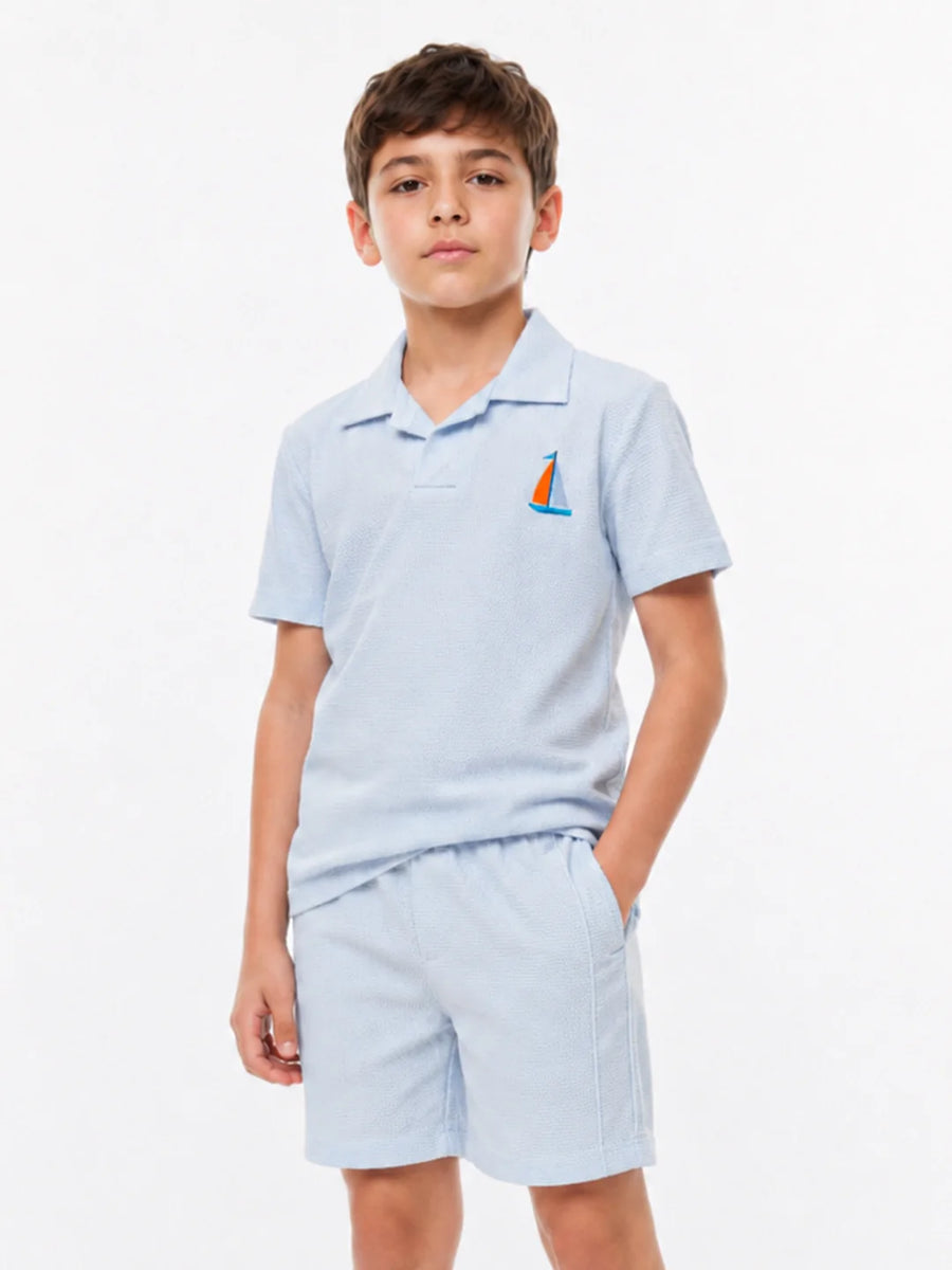 BOYS EMBROIDERED WAFFLE POLO CO-ORD SET