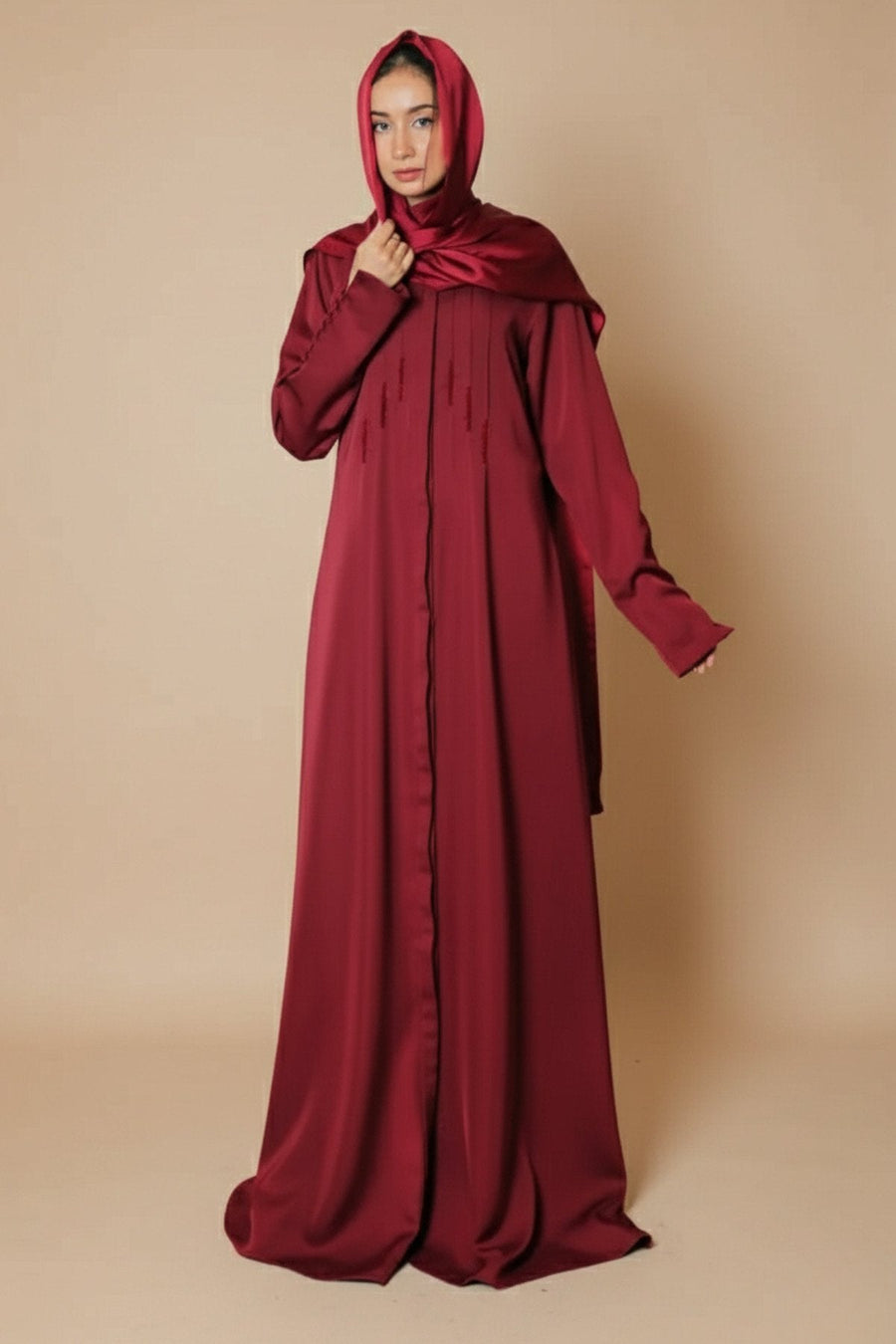 Burgundy Flare Abaya