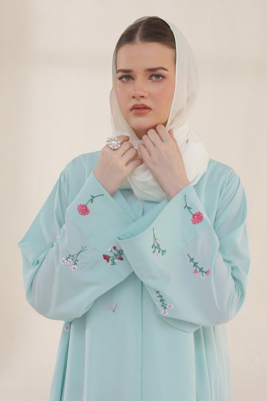 Frost Blue Embroidered Abaya