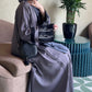 Grey Pleated Embroidered Abaya