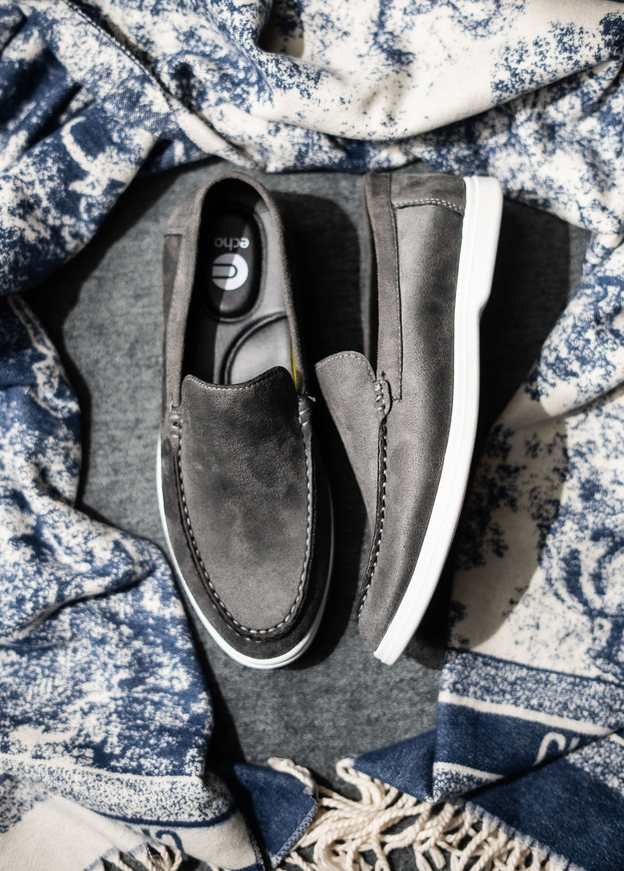 Grey Suede Penny Loafers