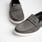 Grey Tie Suede Penny Loafers