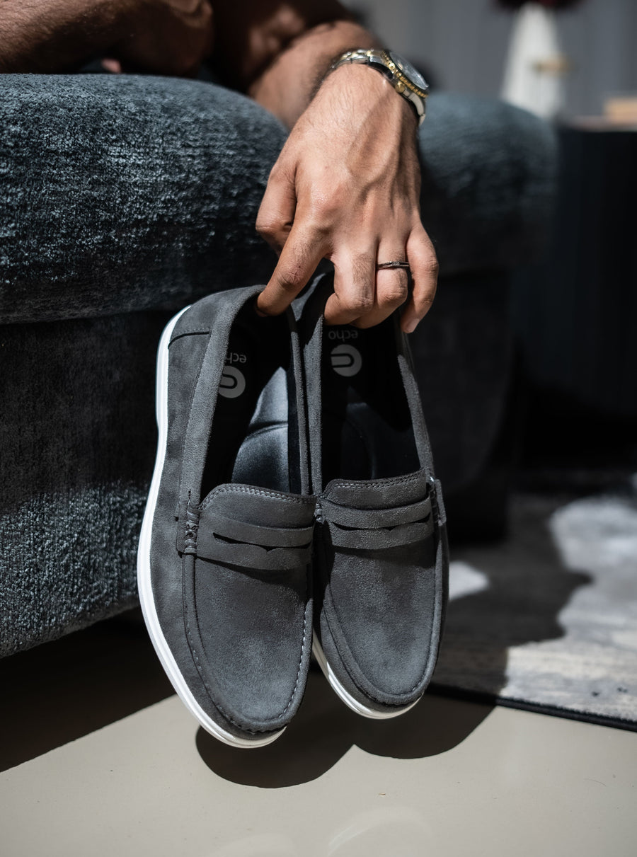 Grey Tie Suede Penny Loafers