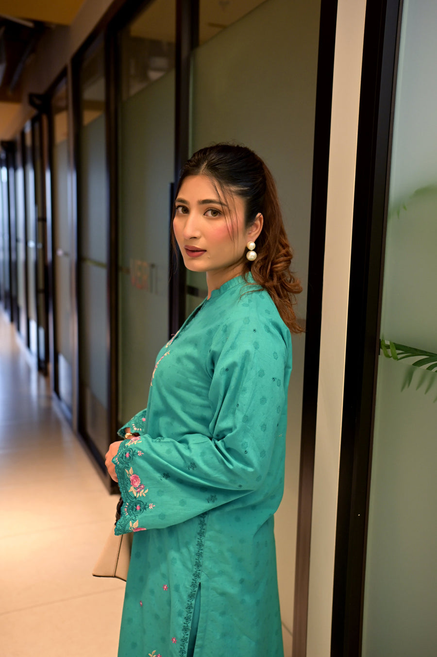 01 Piece Ready to wear  Embroidered  Cotton Jacquard Shirt