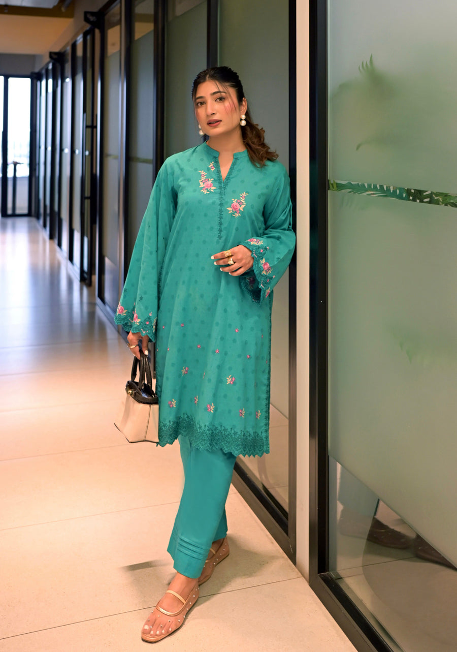 01 Piece Ready to wear  Embroidered  Cotton Jacquard Shirt
