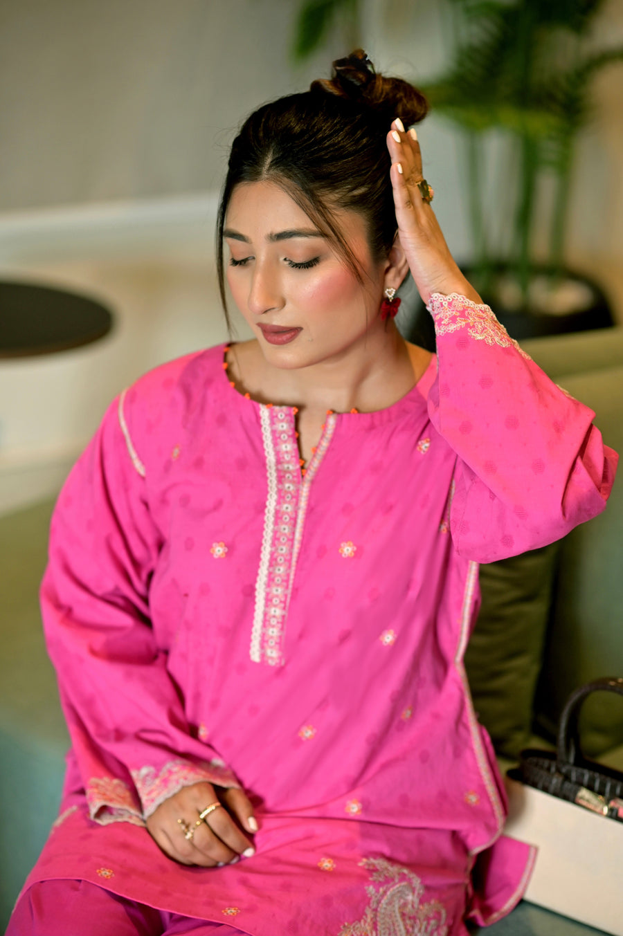 01 Piece Ready to wear  Embroidered  Cotton Jacquard Shirt