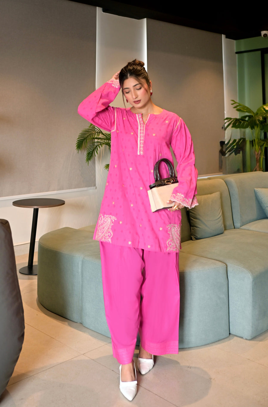 01 Piece Ready to wear  Embroidered  Cotton Jacquard Shirt