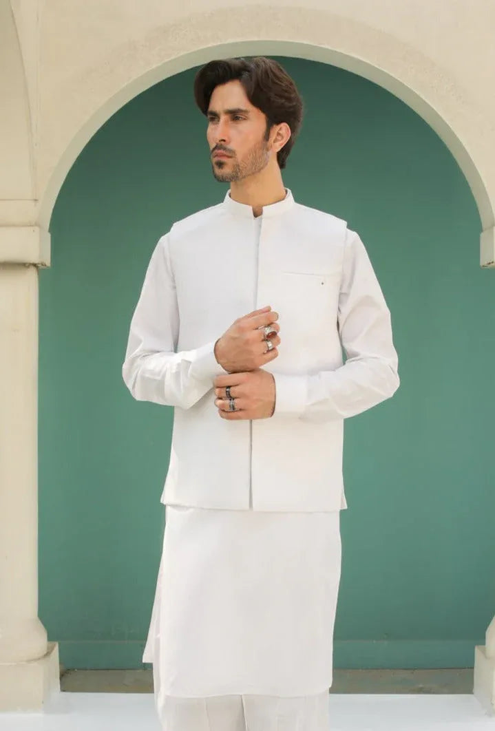 Off White Blended Waistcoat - Straigth Cut - Men