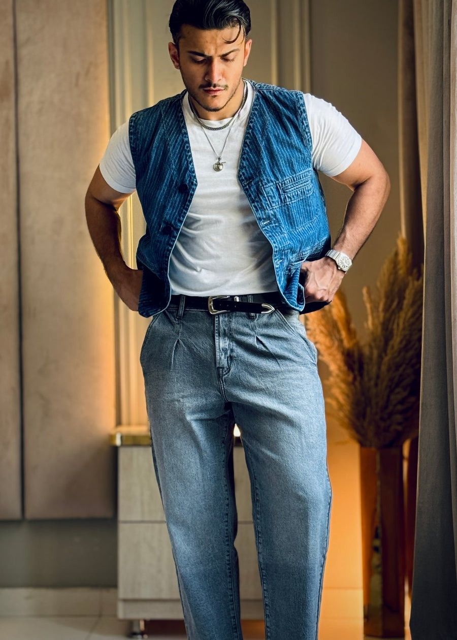 Grey Urban Pleat Relaxed Jeans